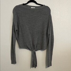 Gray Waffle Knit Tie-Front Top